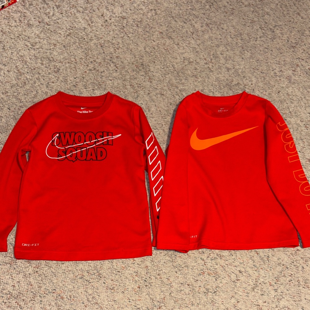 Nike Kids Red Long Sleeve Tees - Swoosh Squad & Bold Logo